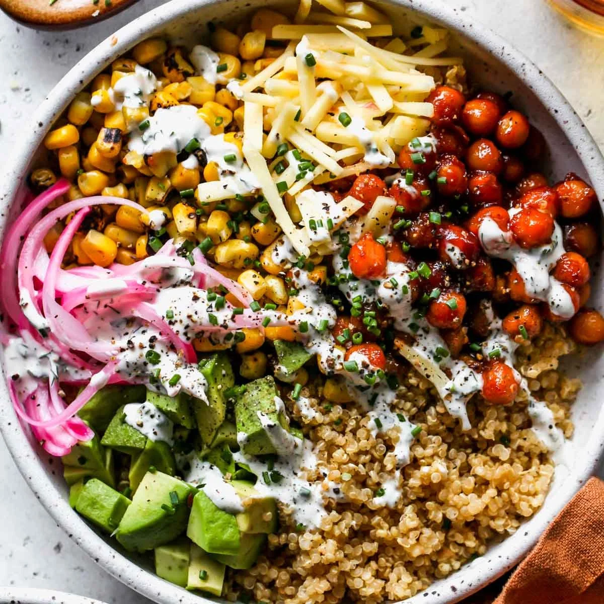 Barbecue Ranch Chickpea Quinoa Bowls