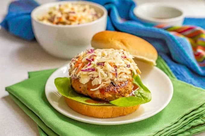 Barbecued Turkey Burgers with Slaw