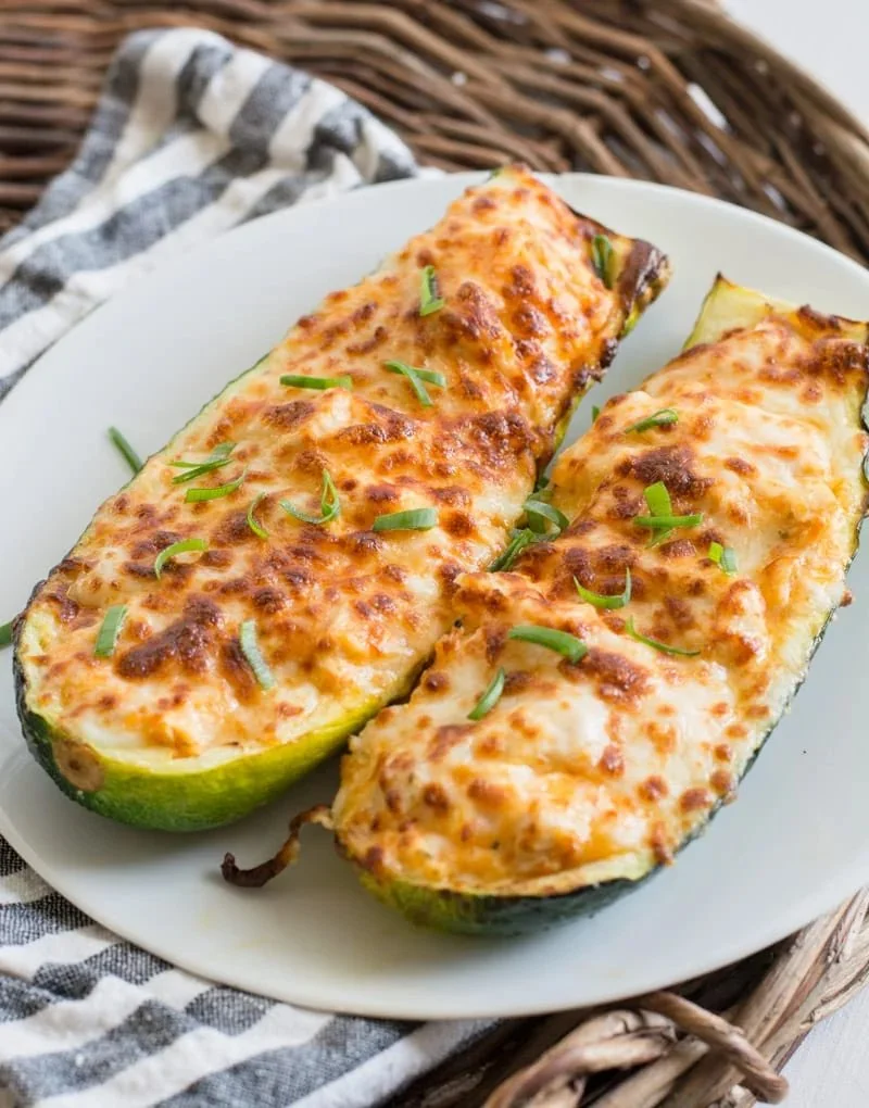 Buffalo Chicken Stuffed Zucchini Boats