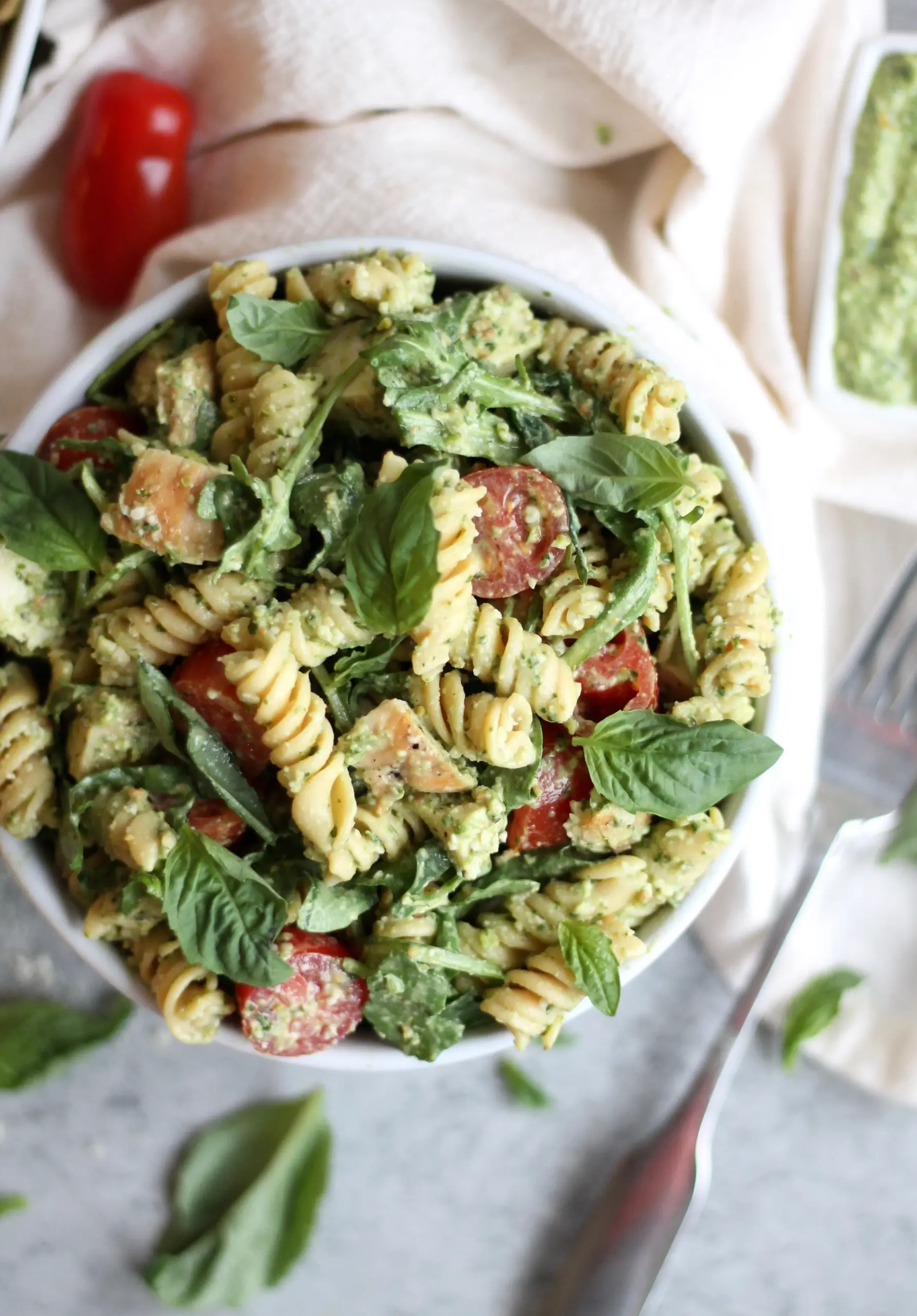 Caesar Pesto Pasta with Grilled Chicken