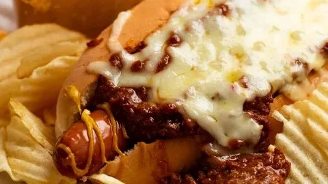 Delicious chili dogs topped with savory chili and cheese