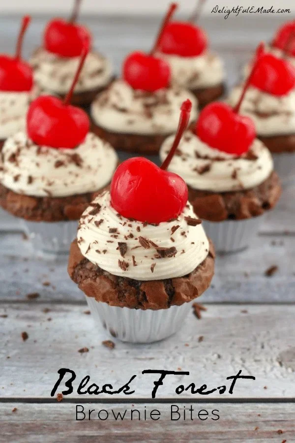Choco-cherry brownie bites served on a plate with colorful sprinkles