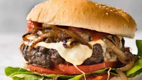 Delicious classic hamburger served with fresh toppings and condiments