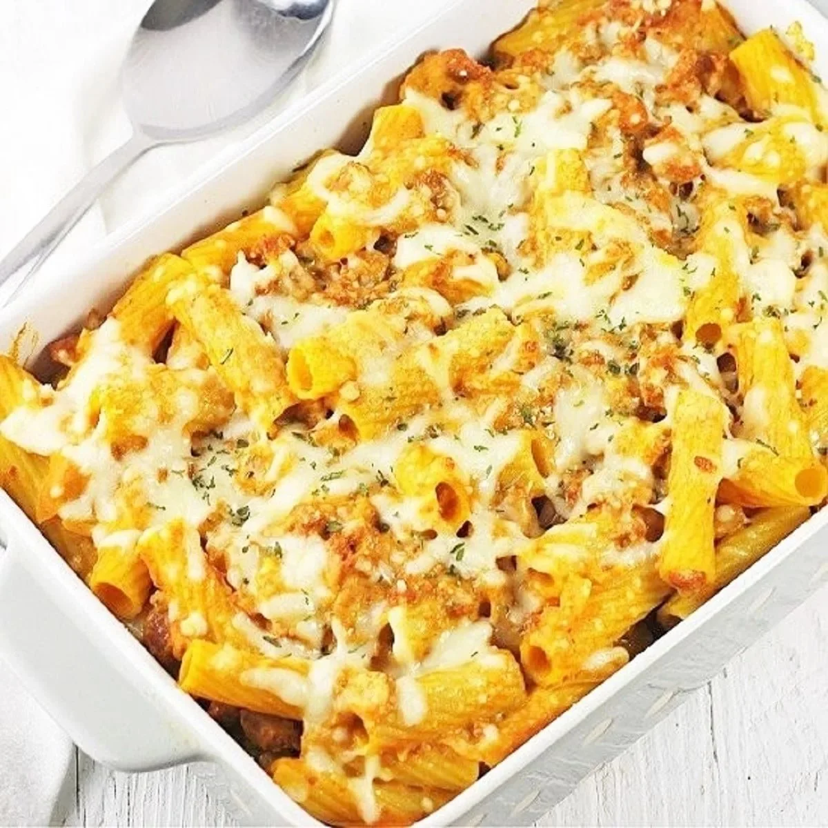 Creamy Pumpkin Sausage Pasta Bake