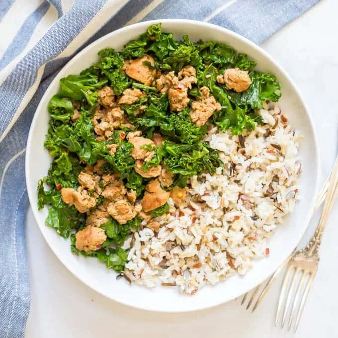 Easy Wild Rice Sausage Kale Bowl
