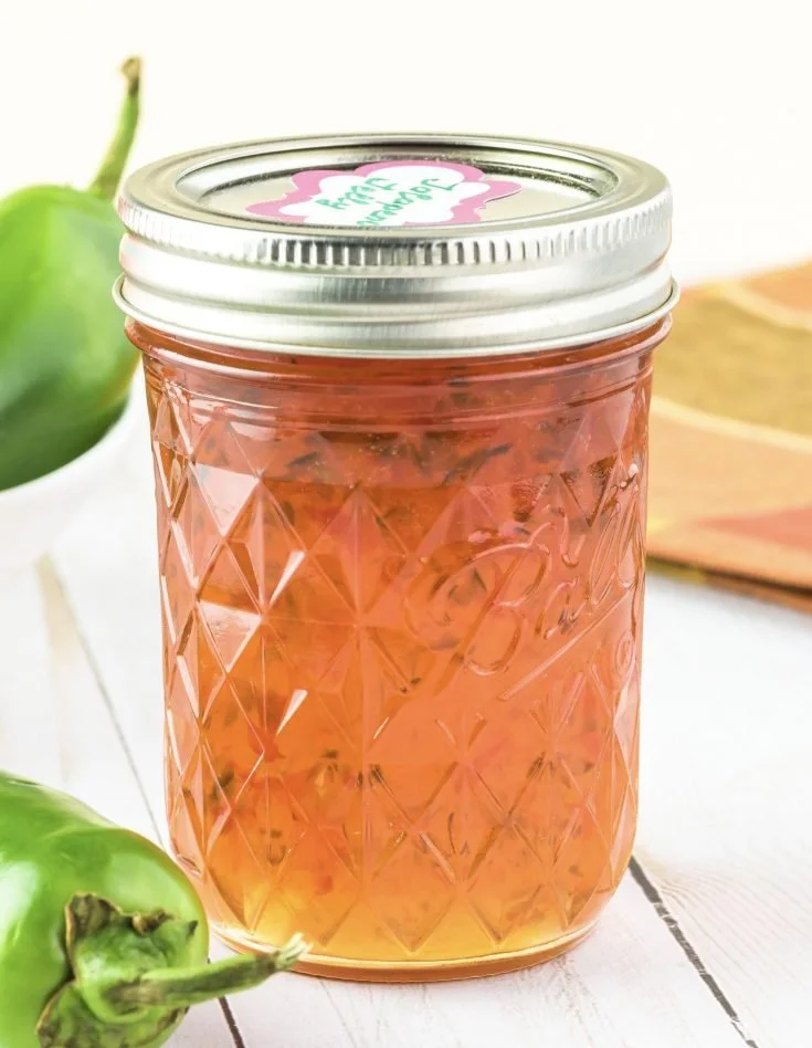 Homemade four-ingredient jalapeno jelly in a jar