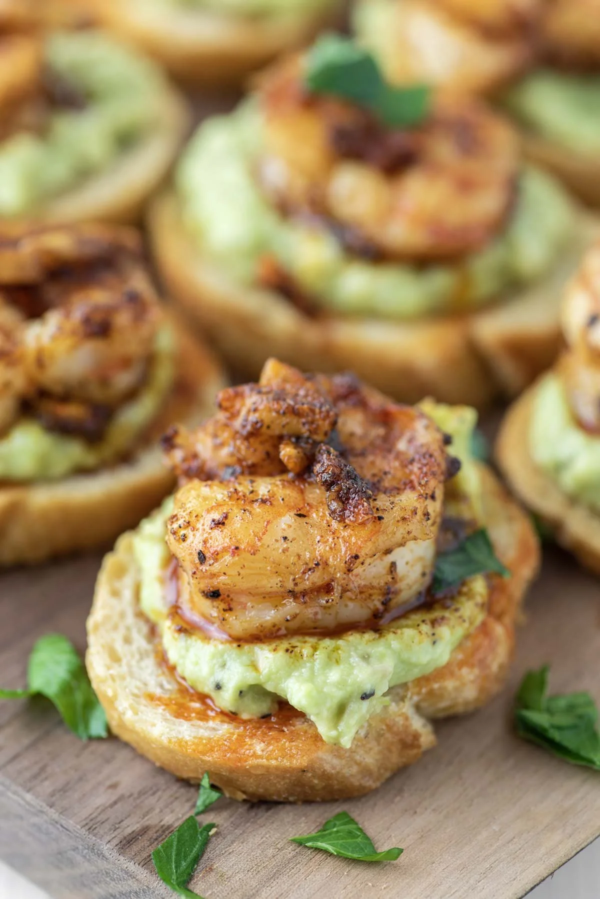 Garlic Shrimp Avocado Crostini