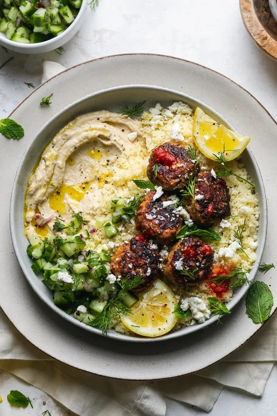 Harissa Chicken Meatballs with Couscous