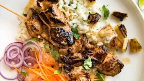 Hawaiian Pineapple Coconut Chicken Skewers