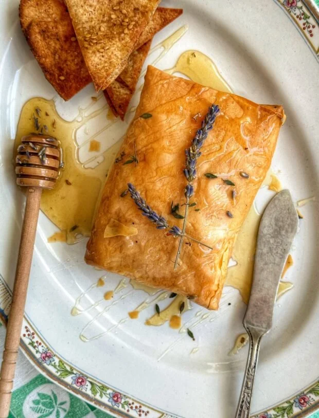 Phyllo-Wrapped Baked Feta with Lavender Honey