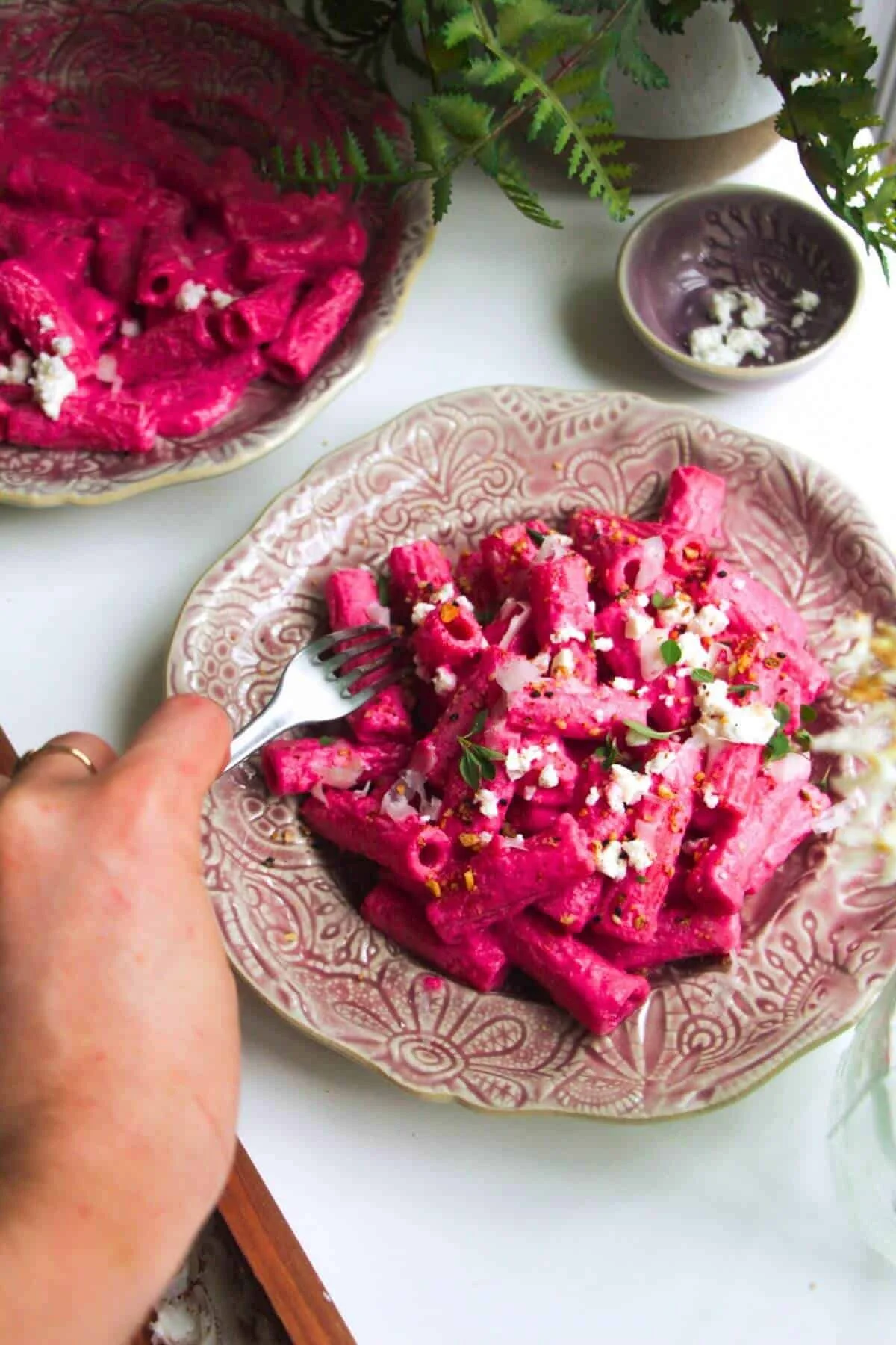 Pink Beetroot Pasta with Feta