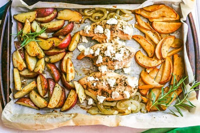 Sheet Pan Chicken with Apples and Potatoes ready to serve
