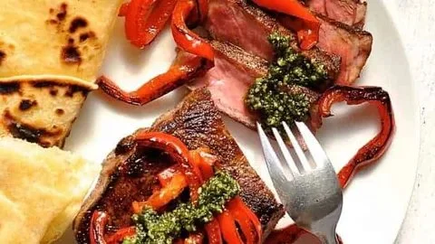 Sirloin Steak with Pesto and Flatbread