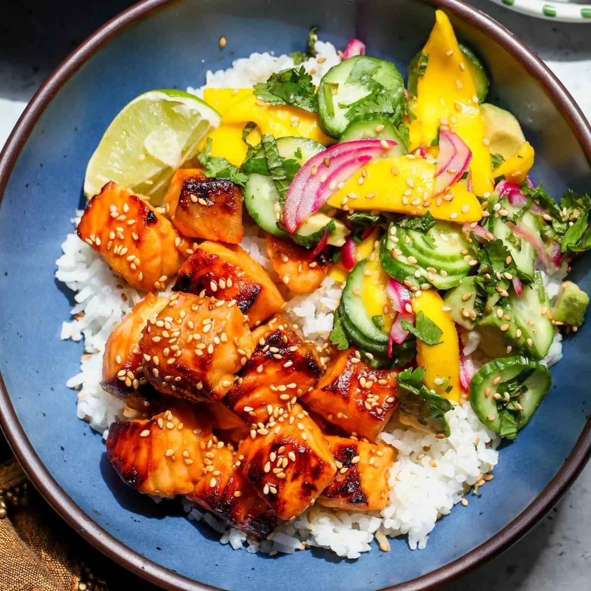 Spicy Honey Salmon Bowls with Mango