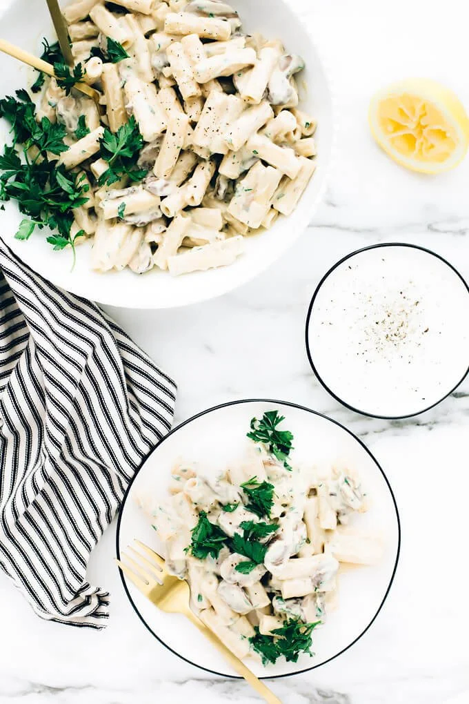 Vegan Creamy Garlic Mushroom Pasta