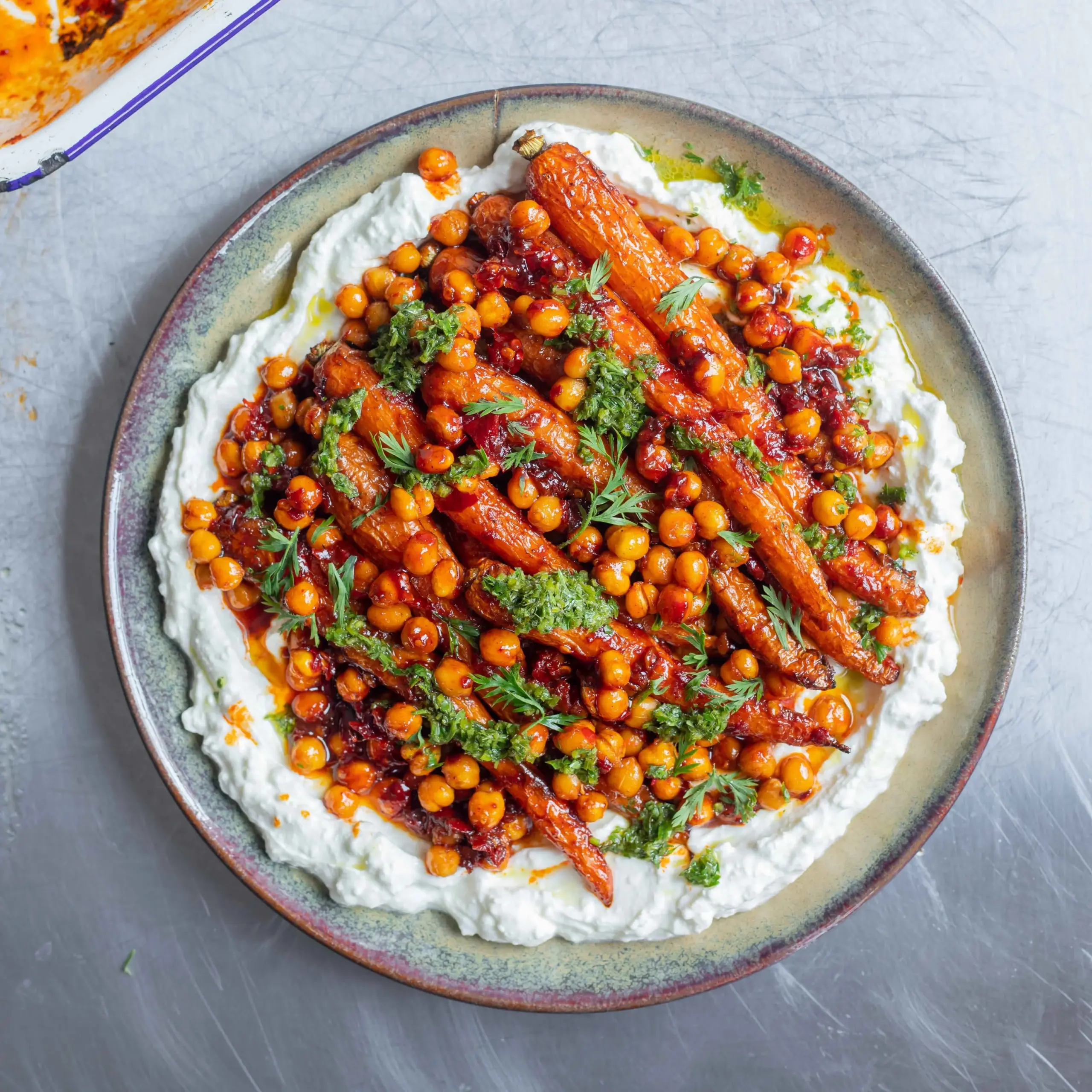 Whipped Feta on Honey Harissa Carrots
